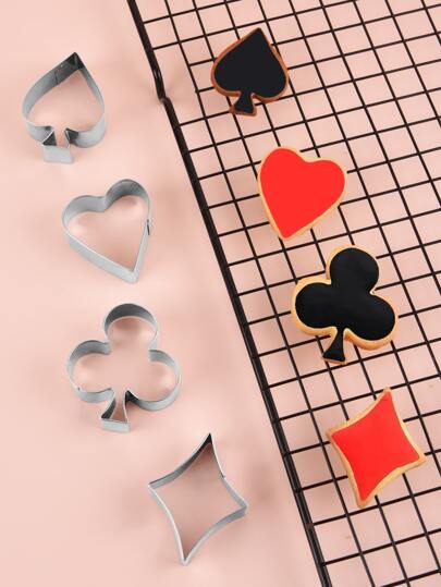 4pcs Playing Card Shaped Cookie Cutter, Silver Stainless Steel Biscuit Press Mold For Baking