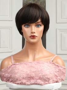 HAIRCUBE 10 Inch Đen Ngắn Bộ Tóc Giả Tổng Hợp Bộ Tóc Giả Với Tóc Xòe Tự Nhiên Tinh Tế Nữ Đẹp Hàng Ngày Bộ Tóc Giả - màu đen - Xem 6