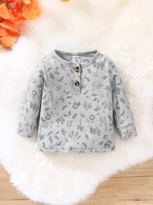 Đứa bé trai In động vật hoạt hình Nút Quarter Áo thun & quần thể thao - Xám - Xem 3