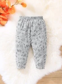 Đứa bé trai In động vật hoạt hình Nút Quarter Áo thun & quần thể thao - Xám - Xem 6