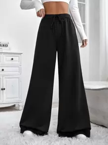 Muchica Drawstring Waist Wide Leg Joggers - Black - View 1