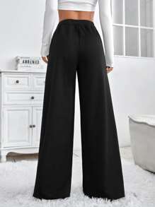Muchica Drawstring Waist Wide Leg Joggers - Black - View 2