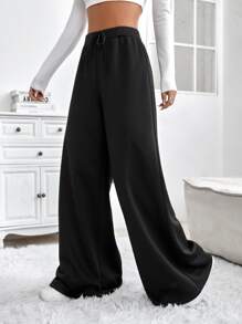 Muchica Drawstring Waist Wide Leg Joggers - Black - View 4
