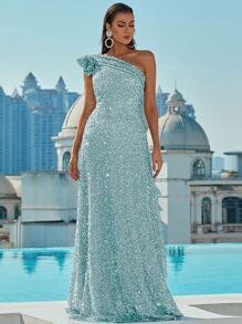 Missord 單肩魚尾裙下擺亮片正式連衣裙