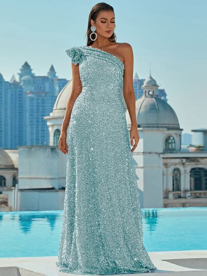 Missord 單肩魚尾裙下擺亮片正式連衣裙