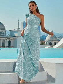 Missord 單肩魚尾裙下擺亮片正式連衣裙