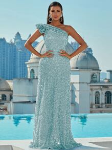 Missord 單肩魚尾裙下擺亮片正式連衣裙