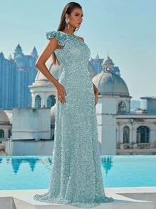 Missord 單肩魚尾裙下擺亮片正式連衣裙