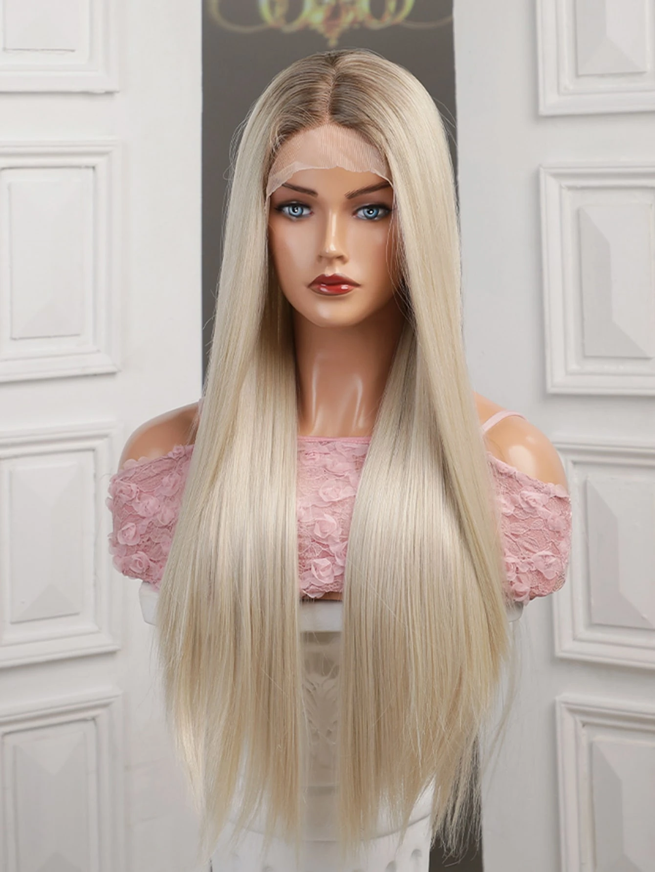 Miniatura 3 de 13*4*1 frente de encaje con parte en T Peluca sintética largo recto Dorado