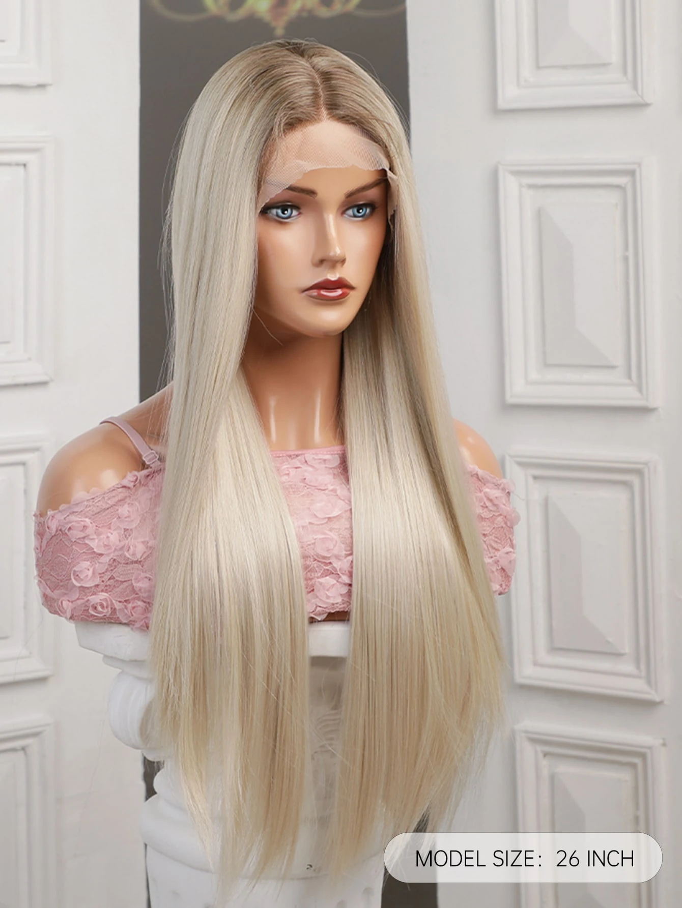 Miniatura 4 de 13*4*1 frente de encaje con parte en T Peluca sintética largo recto Dorado