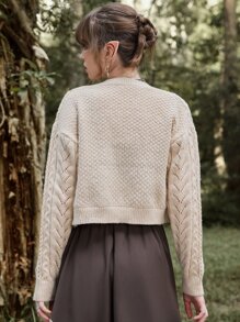 ROMWE Fairycore Cárdigan de punto de malla - Beis - Ver 2