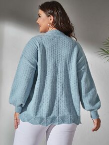Calvaya Plus Cable Knit Mock Neck Drop Shoulder Jumper - Baby Blue - View 2