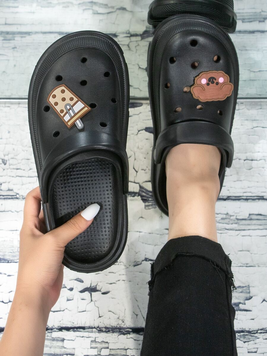 Zuecos con estampado de dibujos animados con abertura - Negro - Ver 1