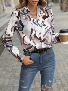 SHEIN Clasi Graphic Print Lapel Collar Shirt - Multicolor - View 1