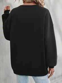 SHEIN LUNE Pullover con estampado de leopardo y corazón de hombros caídos