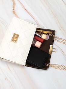 Mini Geometric Quilted Flap Square Bag - White - View 5