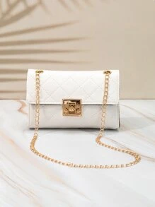 Mini Geometric Quilted Flap Square Bag - White - View 3
