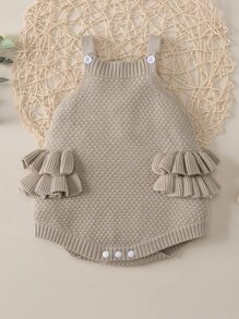 嬰兒荷葉邊紋理質感針織連身背心 - 卡其色 - 查看 1