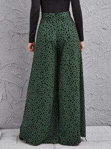 SHEIN LUNE 高腰斑點寬腿褲子 - 墨綠色 - 查看 2
