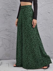 SHEIN LUNE 高腰斑點寬腿褲子 - 墨綠色 - 查看 4