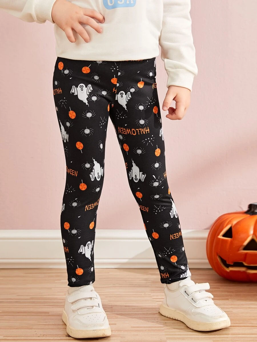 Toddler Girls 2pcs Halloween Print Ripped Leggings - Black - View 1