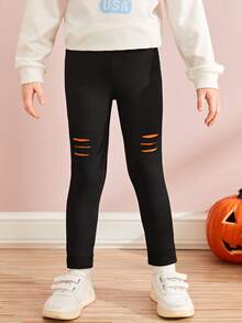 Toddler Girls 2pcs Halloween Print Ripped Leggings - Black - View 2