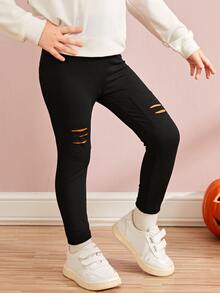 Toddler Girls 2pcs Halloween Print Ripped Leggings - Black - View 4