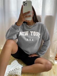 SHEIN Unity Drop Shoulder Letter Graphic Pullover,Long Sleeve Tops Fall - Grey - View 1