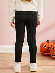 Toddler Girls 2pcs Halloween Print Ripped Leggings - Black - View 7