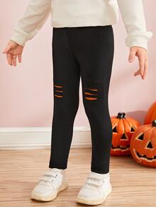 Toddler Girls 2pcs Halloween Print Ripped Leggings - Black - View 8