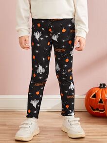 Toddler Girls 2pcs Halloween Print Ripped Leggings - Black - View 9