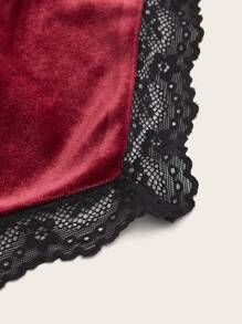 ROMWE PUNK Áo nữ Bất đối xứng Tương phản ren Cao thấp Nếp gấp Phần Ngực Khối Màu Hấp dẫn - Màu Đỏ Sâu - Xem 3