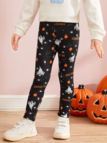 Toddler Girls 2pcs Halloween Print Ripped Leggings - Black - View 10