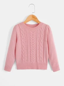 SHEIN Toddler Girls Cable Knit Jumper - Coral Pink - View 1