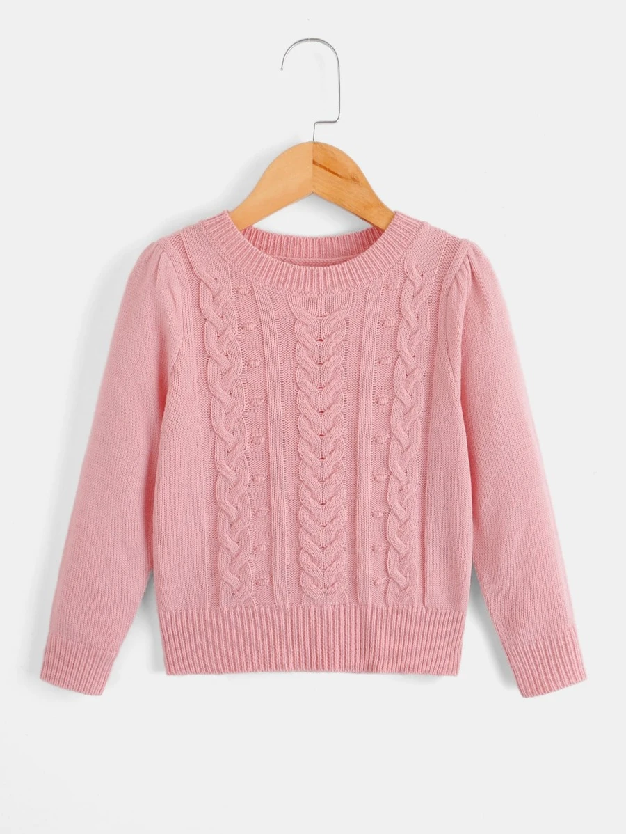 SHEIN Toddler Girls Cable Knit Jumper - Coral Pink - View 1