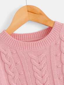 SHEIN Toddler Girls Cable Knit Jumper - Coral Pink - View 3