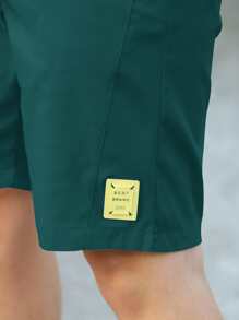 Manfinity Homme Loose Fit Men's Letter Patch Drawstring Waist Shorts - Dark Green - View 3