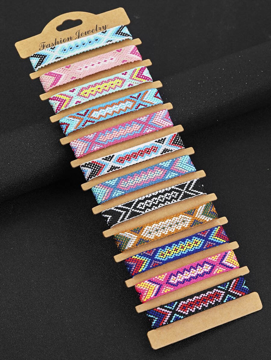 Fashionable and Popular 12pcs Men Geometric Pattern Tassel Decor Bracelet for Vacation and for a Stylish Look - Multicolor - View 1