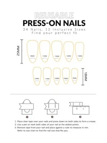 Get Glamorous With 24pcs Long Almond Blue Heart Star Floral Pattern French Fake Nail & 1sheet Tape & 1pc Nail File Press On Nails Nail Supplies - Multicolor - View 3