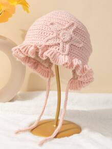 Niñas Sombrero con diseño de flor ribete con fruncido - Rosa - Ver 1