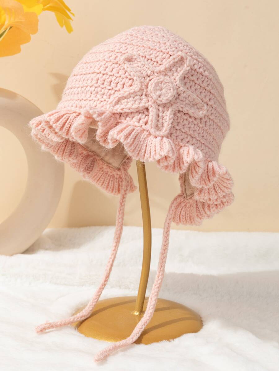 Niñas Sombrero con diseño de flor ribete con fruncido - Rosa - Ver 1
