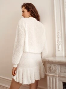 SHEIN Frenchy Mock Neck Lantern Sleeve Top & Ruffle Hem Skirt Set - White - View 4