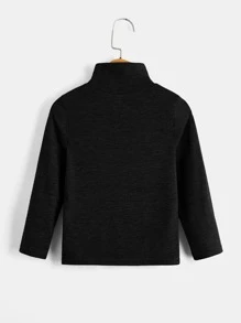 SHEIN Young Boy Solid Color Turtleneck Long Sleeve T-Shirt - Black - View 2