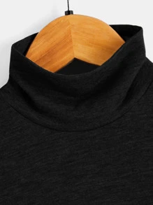 SHEIN Young Boy Solid Color Turtleneck Long Sleeve T-Shirt - Black - View 3