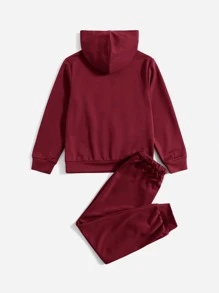 SHEIN Cậu bé Tween Đồ họa Chữ cái Áo Hoodie & Quần thể thao - Màu Tím - Xem 2