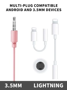 1pc 3.5MM Jack Wired In-ear Headphone With Lightning Adapter - Pink - View 3