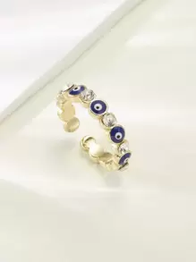 Evil Eye & Rhinestone Decor Cuff Ring - Yellow Gold - View 1