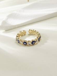Evil Eye & Rhinestone Decor Cuff Ring - Yellow Gold - View 2