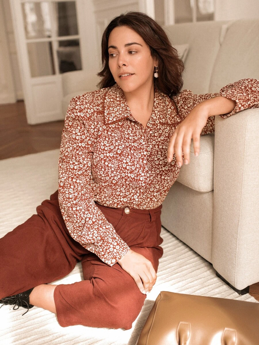 Plus Ditsy Floral Print Shirt - Multicolor - View 1