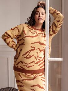 SHEIN Unity Plus Graphic Pattern Slit Hem Knit Skirt - Multicolor - View 9